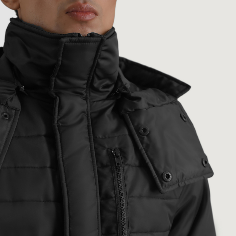Mens Malcolm Black Hooded Puffer Jacket Close-Up-9-1699022489697